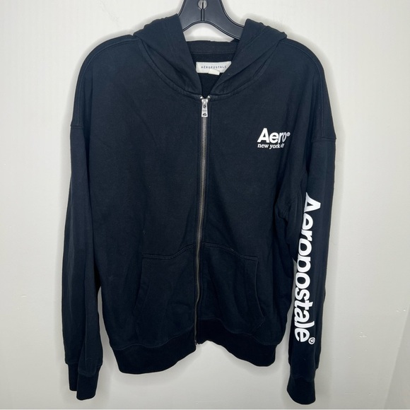 AEROPOSTALE Mens Black Full Zip Sweater Hoodie Size Small - Picture 1 of 11